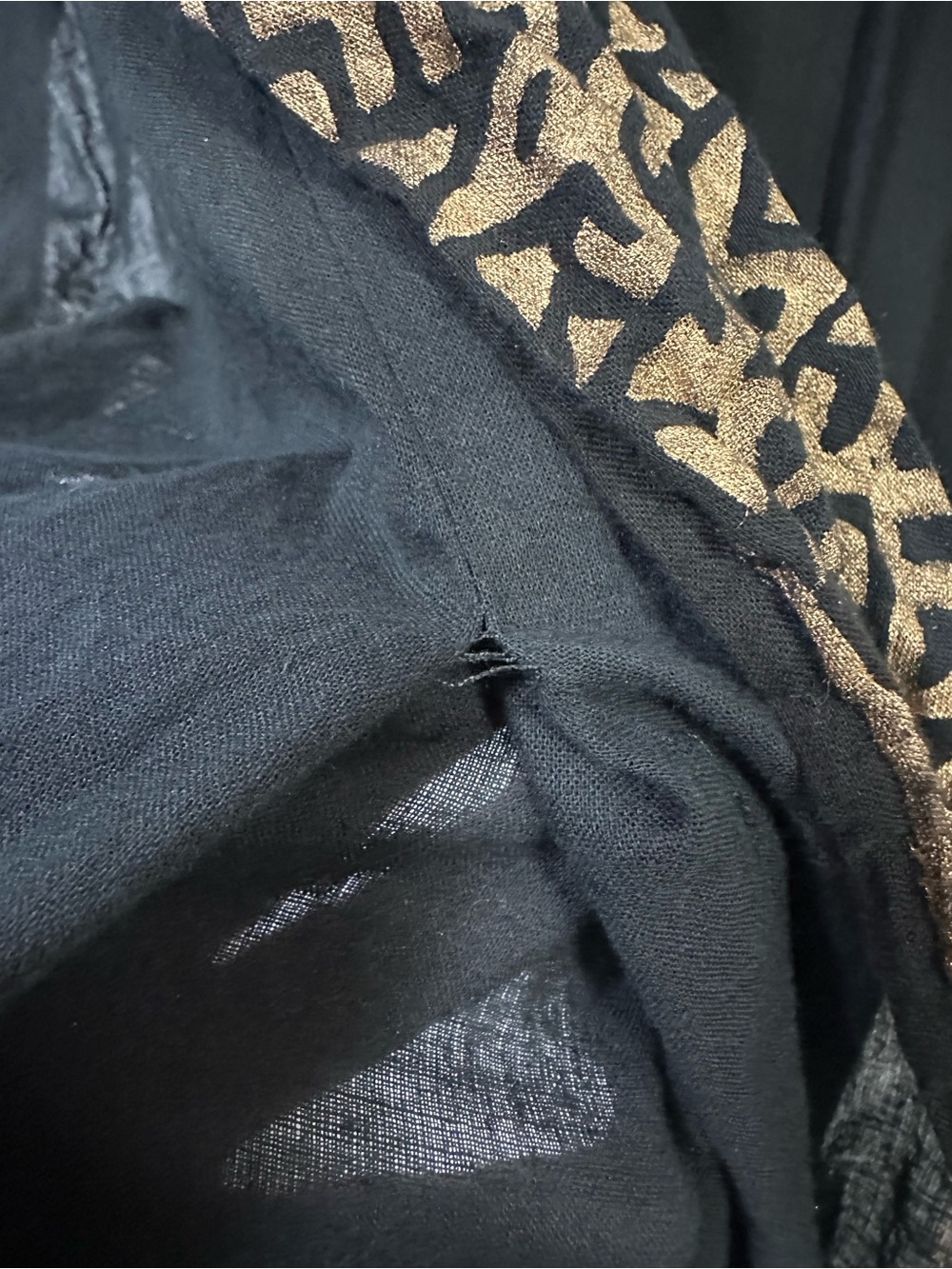 Black Evil Eye Gold Accent Kaftan Boho Coastal Luxe Mediterranean Cotton Coverup - Picture 10 of 12